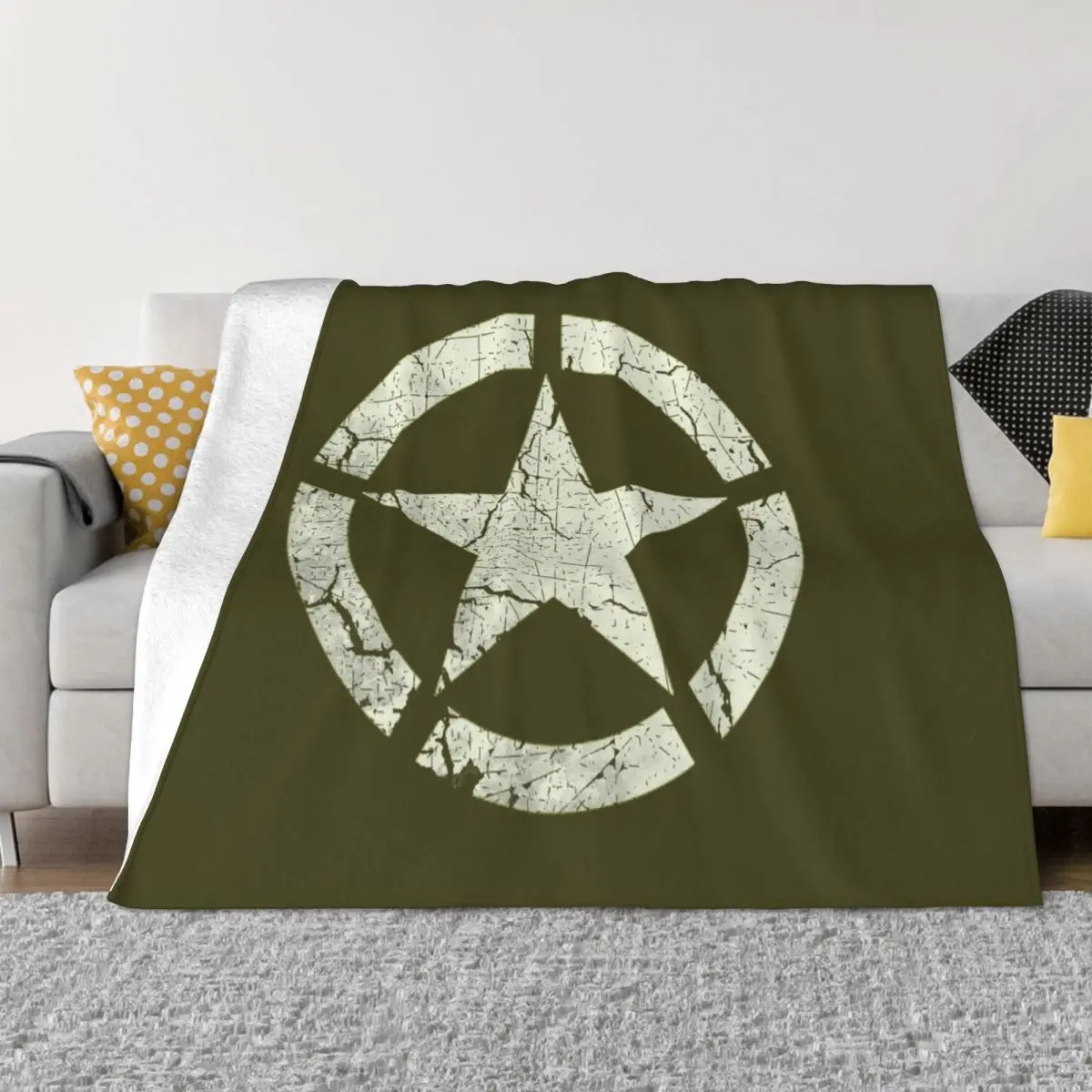Vintage US Army Star Emblem Camouflage Blanket Flannel Decoration Camo Multifunction Lightweight Thin Throw Blankets