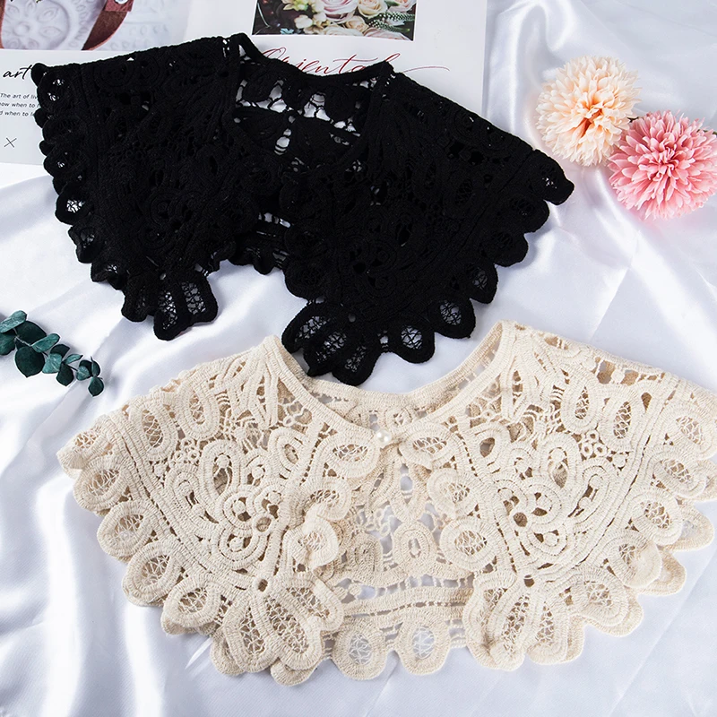 1Pcs Shawl O-Neck Doll False Collar Shirt Women Hollow Crochet Lace Detachable Collar