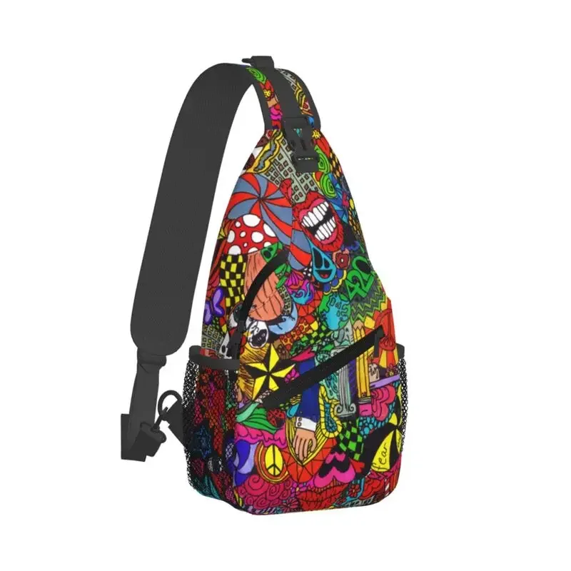 Mochila de Graffiti personalizada para hombre, bandoleras con patrón Trippy Hippie para ciclismo, Camping, arte callejero, cruzada en el pecho, mochila de hombro, mochila de día