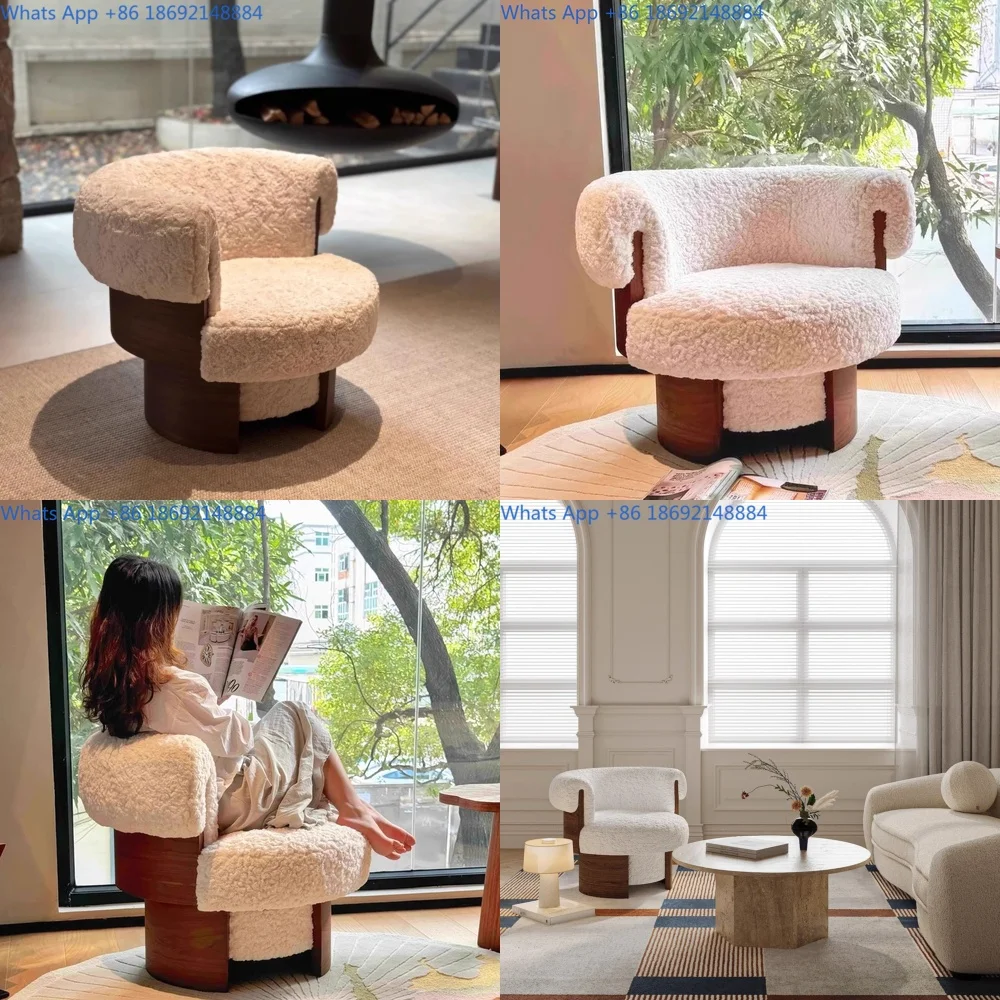 Cream Swivel Chair Vintage Style Single Sofa Wooden Lounge Chair for Living Room Bedroom