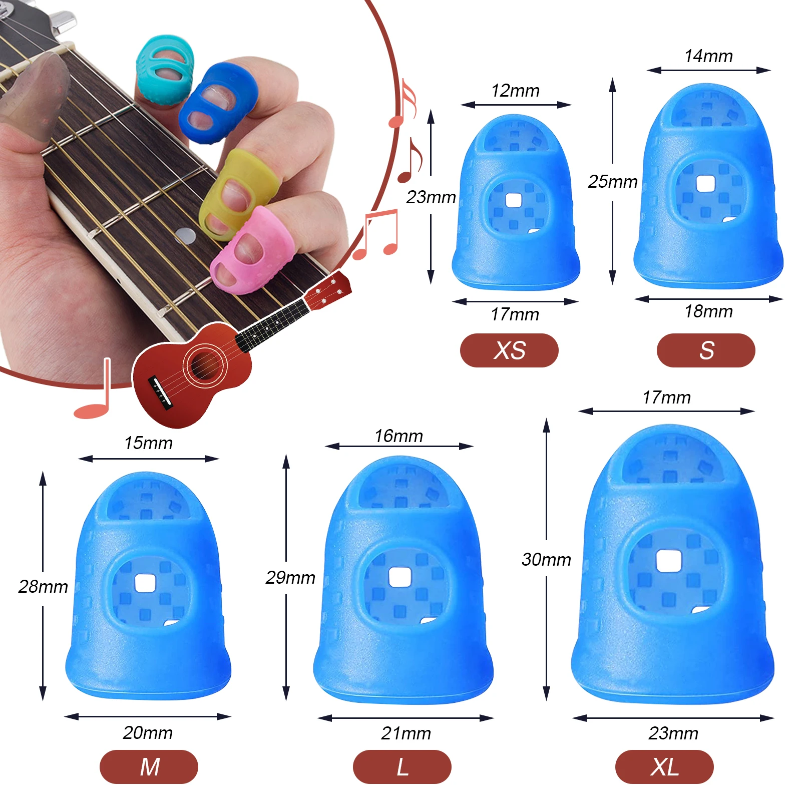 30 Uds. Accesorios de prensa de protección para la yema del dedo de guitarra de silicona