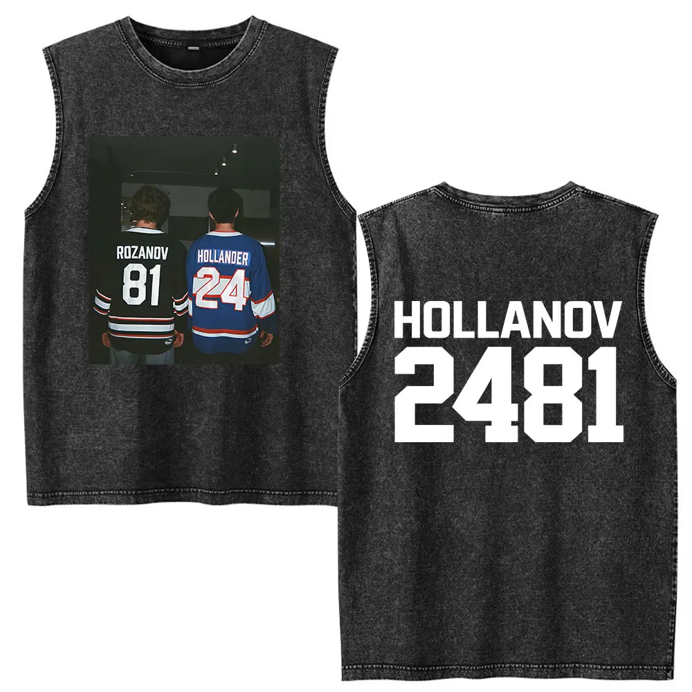 Camisetas sin mangas lavadas de avivalación calentada Shane Hollander ‌ Ilya Rozanov Hollanov 2481 hombres mujeres ropa sin mangas chaleco camiseta