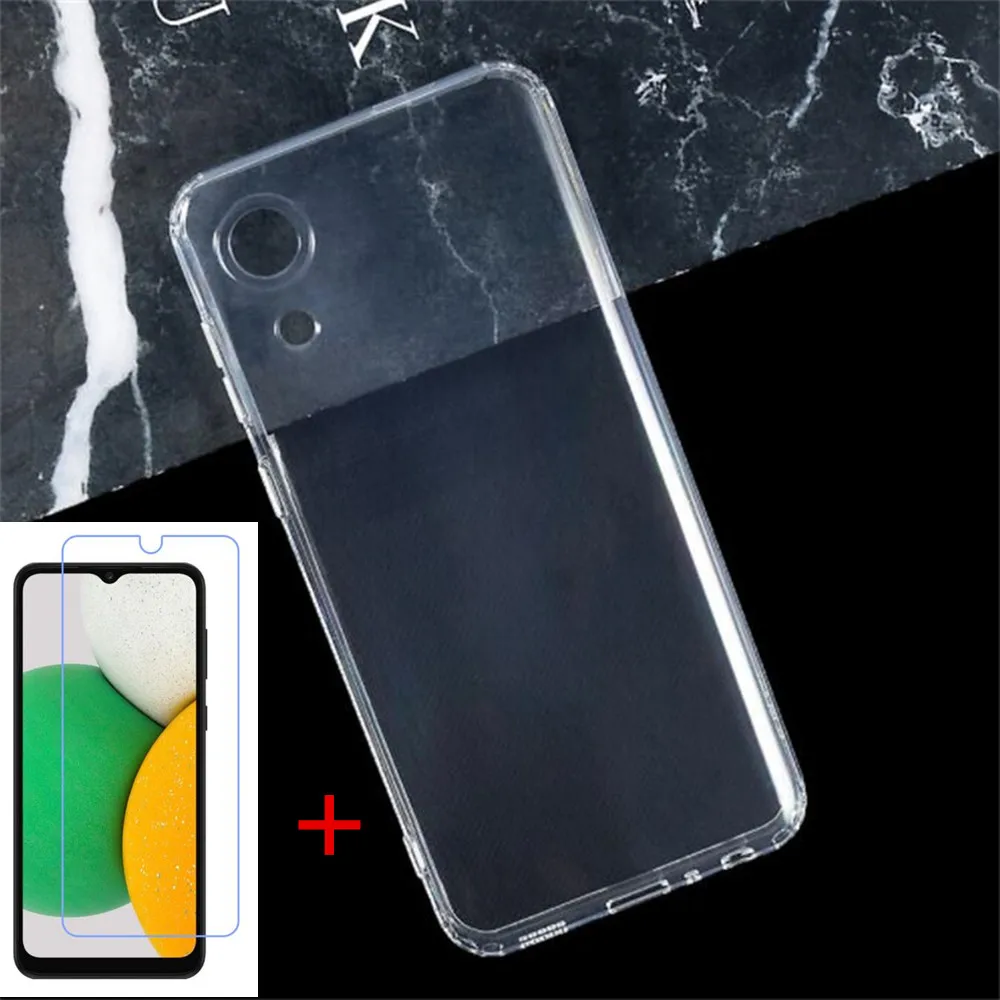 Anti-knock Soft TPU Phone Case For Samsung Galaxy A03 Core SM-A032F SM-A032F/DS 2021 Silicone Caso Cover Bumper Tempered Glass