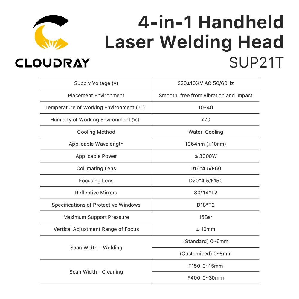 Imagem -02 - Cloudray 1064nm 4-em1 Cabeça de Solda a Laser Sup21t com Sup-afm-a Wire Feeder Sistema de Solda a Laser Conjunto para Máquina de Solda de Fibra