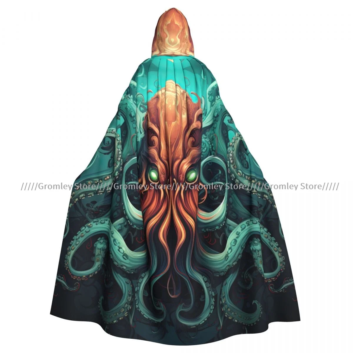 Adult Giant Octopus With Tentacles Cloak Cape Hooded Medieval Costume Witch Wicca Vampire Halloween Costume Dress Coat