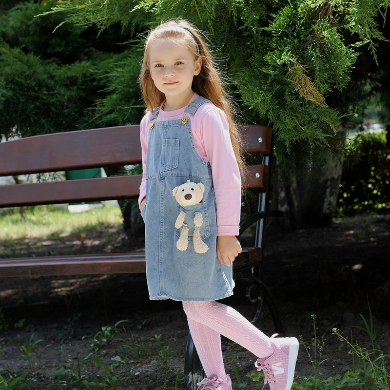 2023 Girl Denim Suspender Skirt with Teddy Bear Summer Children Clothes Kids Pink Skirt for Girls Jeans Overalls 2-10Y