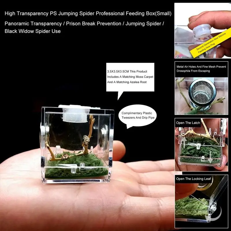 Mini Reptiles Breeding Box Clear Acrylic Cage Habitat Insect Feeding Box Terrarium Tank Escape Proof For Jumping Spider