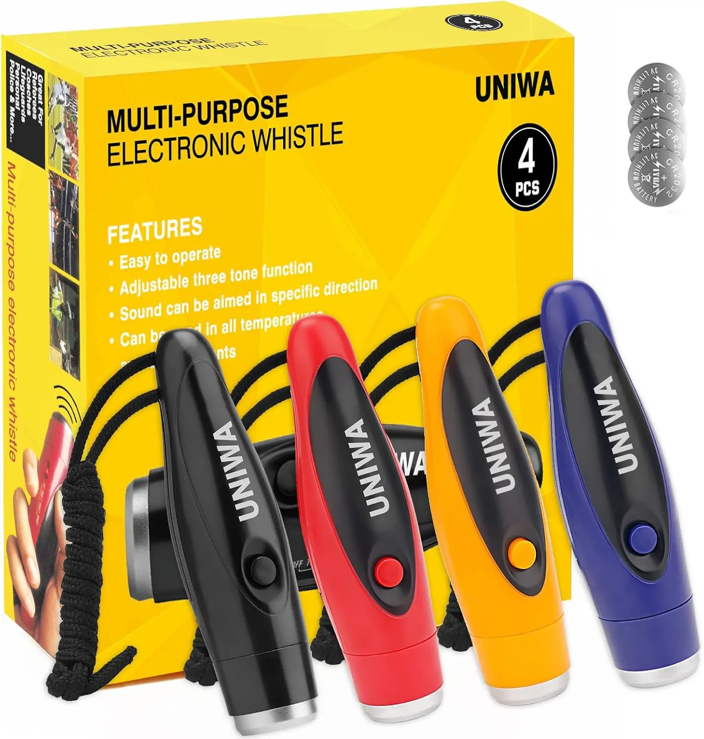 

4-Pack Electronic Whistles with Lanyard, High Volume Three Tones for Coaches and Referees