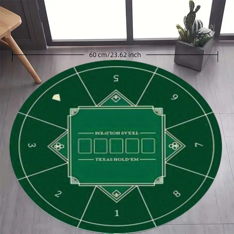 Texas Hold'em Poker Table Round Area Rug, Green Gaming Floor Mat with Numbered Sections for Home Office and Party Decor