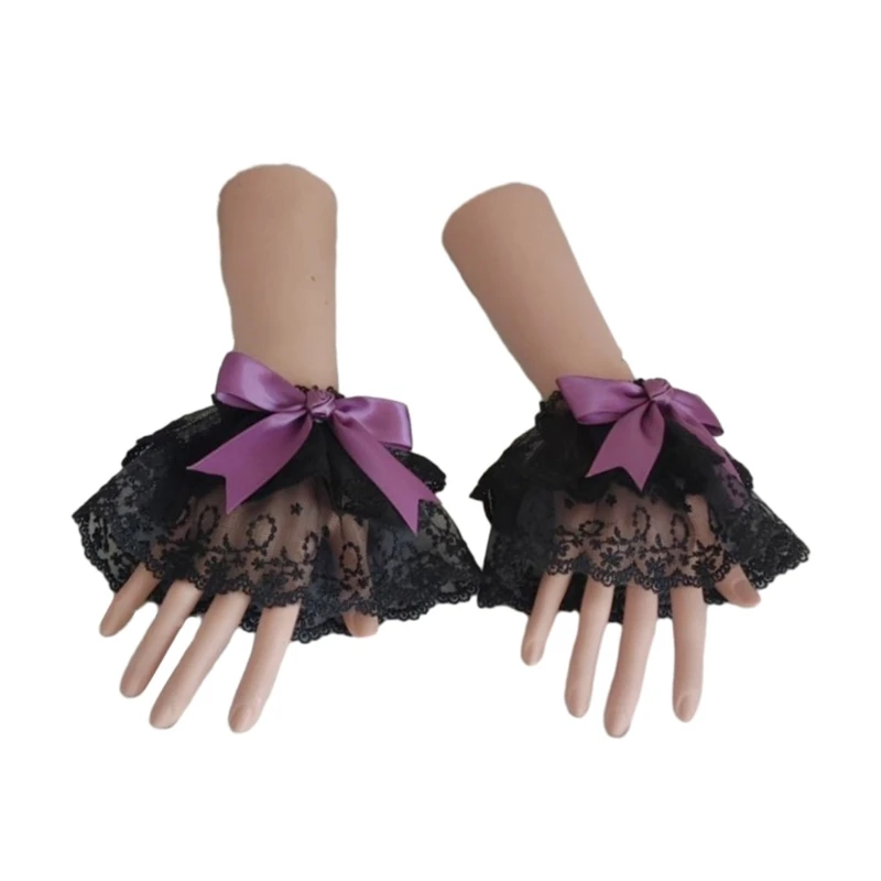 Women Gothic Wrist Cuffs Detachable Elegant Flared Organ Ruffled Wristband Lolita Girls Autumn Winter Sweater Decorative Sleeves