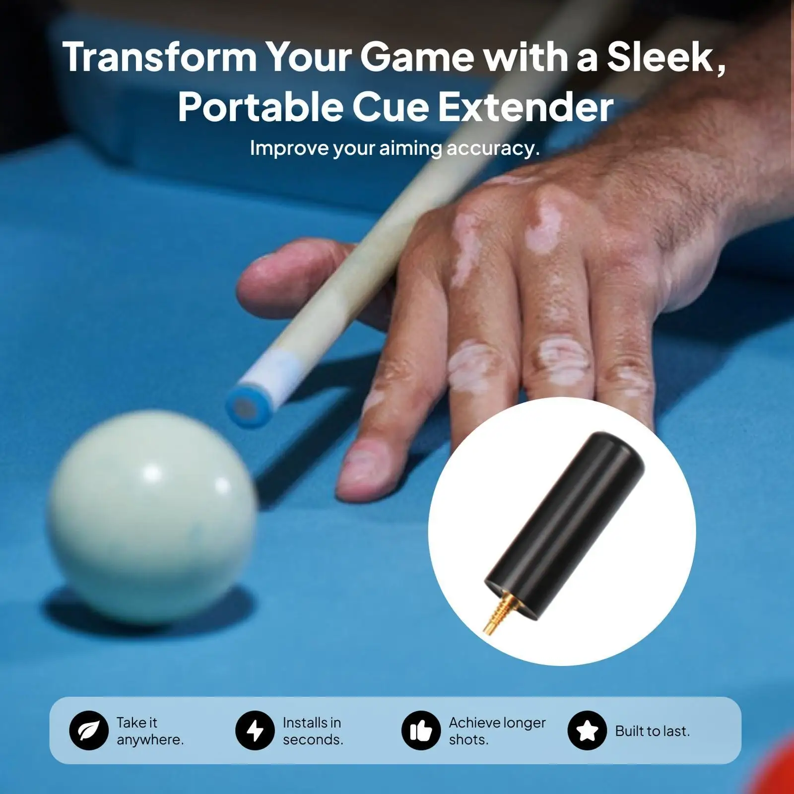 Pool Cue Extender with Tail Hole Length 8cm Lightweight Accessory Tool Cue Lengthener Pool Cue Sticks Extension for Beginners