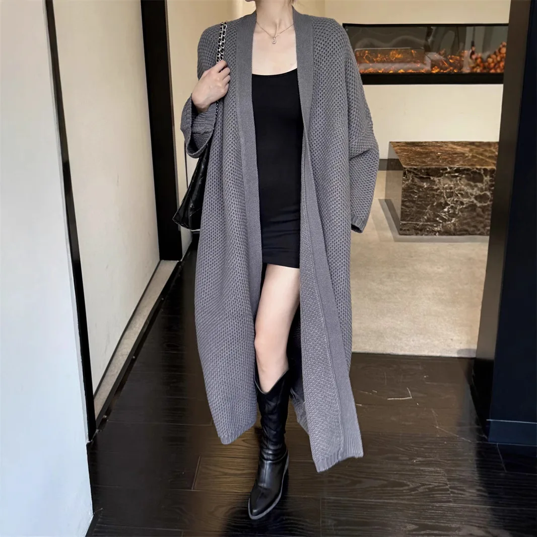 

Women Knitted Cardigan Sweaters Long Solid Jumpers V Neck Long Sleeves Open Stitch Loose Fit Thick Casual 2025 Autumn Winter