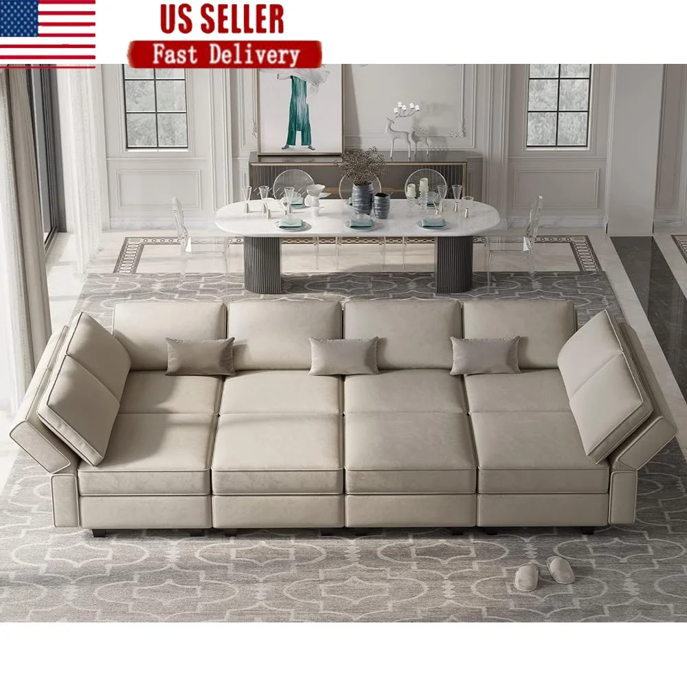 

Modular Sectional Sleeper Sofa with Adjustable Backrest and Armrest Storage Chaises Pet Friendly Easy Assembly 8 Seat Couch