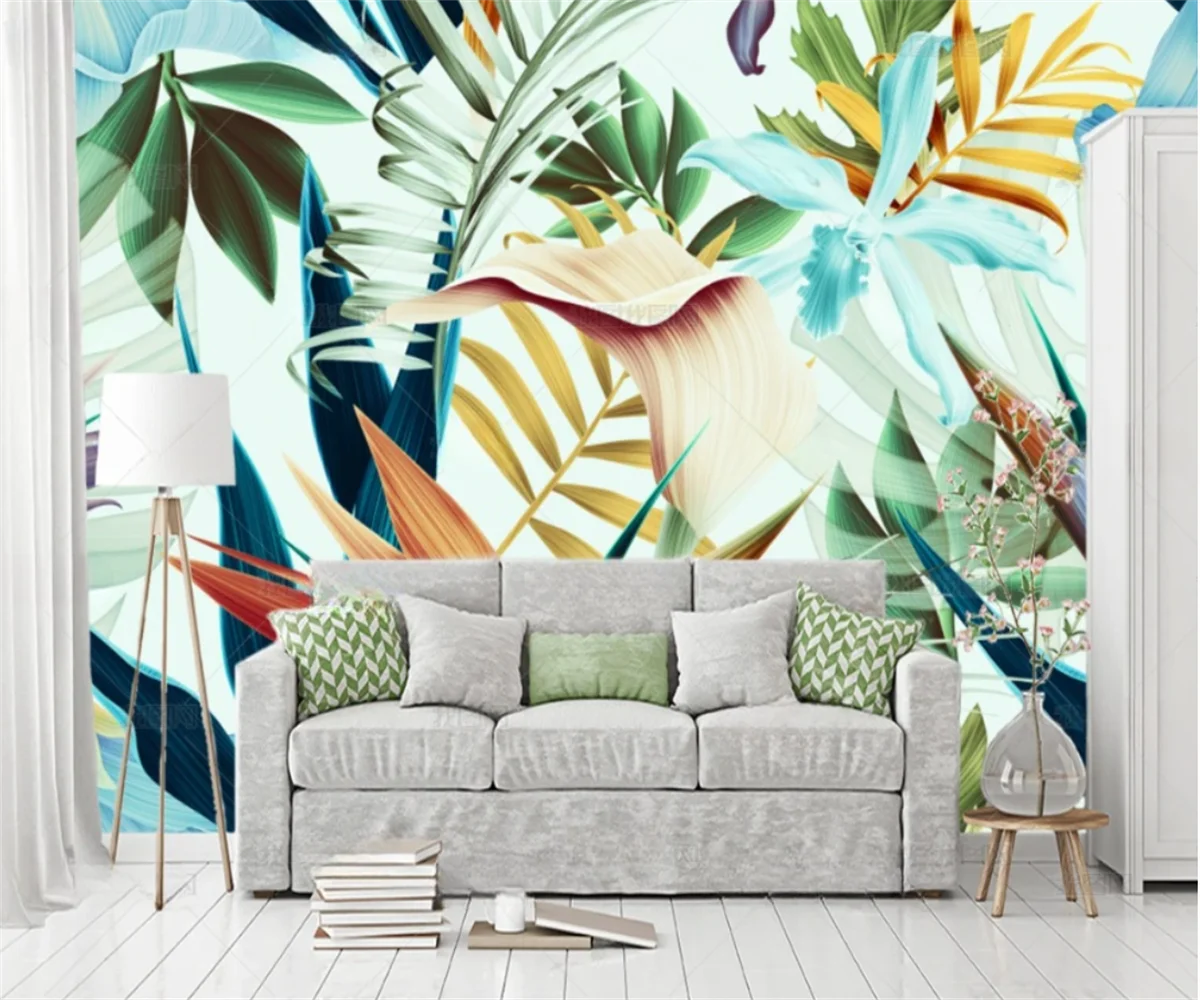 

Обои на заказ, скандинавская ручная роспись, кирпичная стена, растение, банановый лист, самоклеящийся холст, гостиная, ТВ, фон, настенная живопись