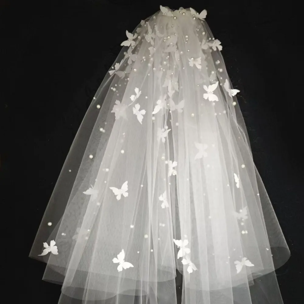 Soft Mesh Bridal Wedding Veil Dual Layer Pure White Butterfly Mesh Headpiece Light Weight Secure Grip Short Tulle Veil