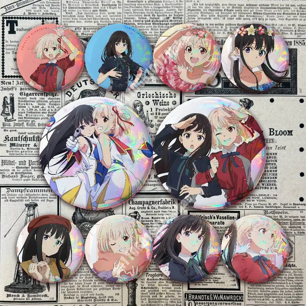 L-Lycoris R-Recoil Lily Chisato & Takina Button Badge 2PC Sets for Bags & Clothes & Accessories Metal Pin Stylish Decoration
