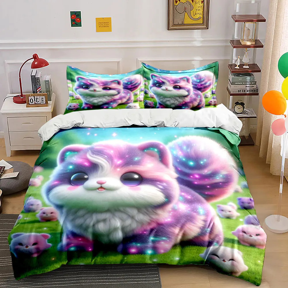 Dreamy colorful pet on soft background Duvet Cover Set with 3D Printing Design Soft Polyester Bedding Set All-Season Comfort