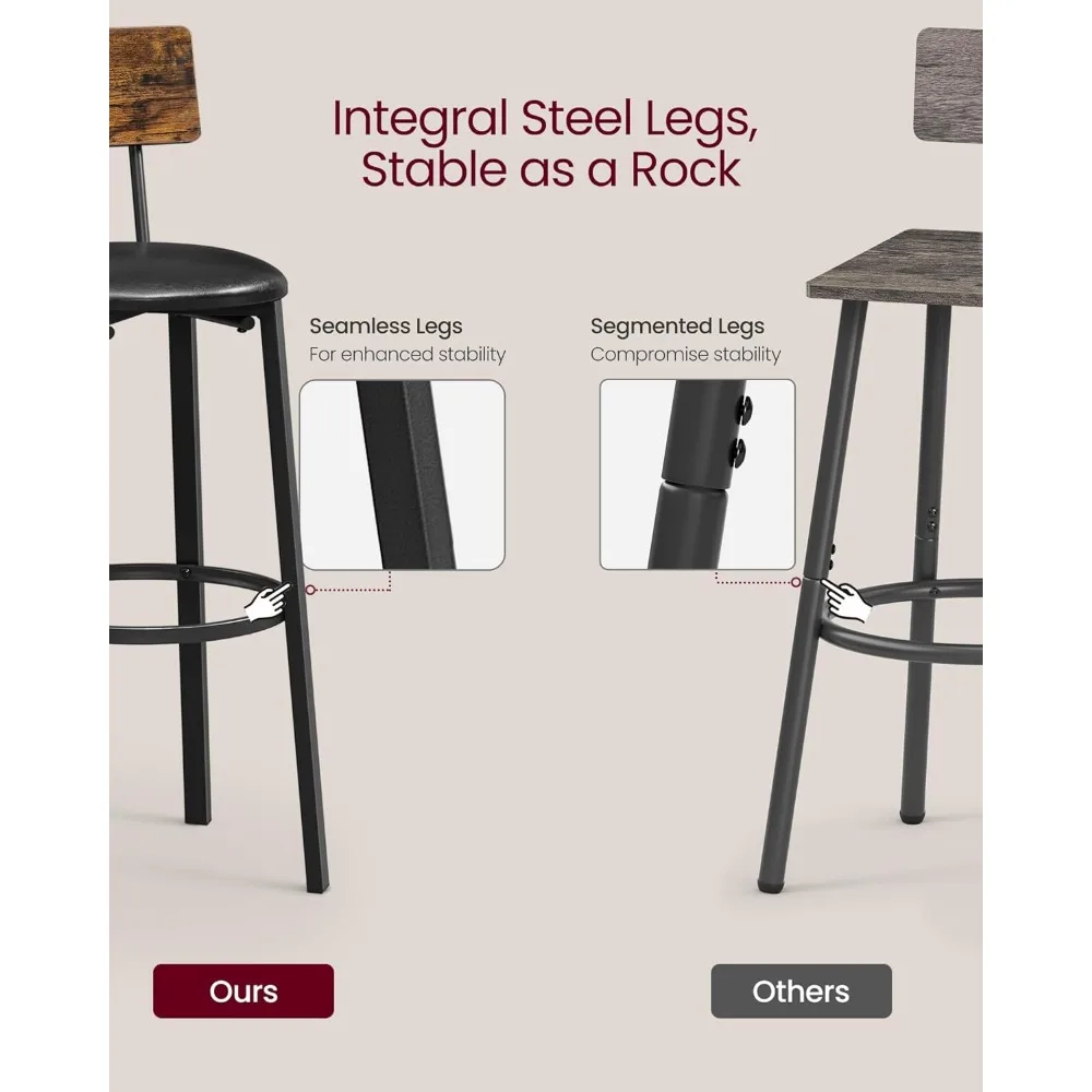 Bar Stools, Set of 2 PU Upholstered Breakfast Stools, 29.7 Inches Barstools with Back and Footrest, Simple Assembly,