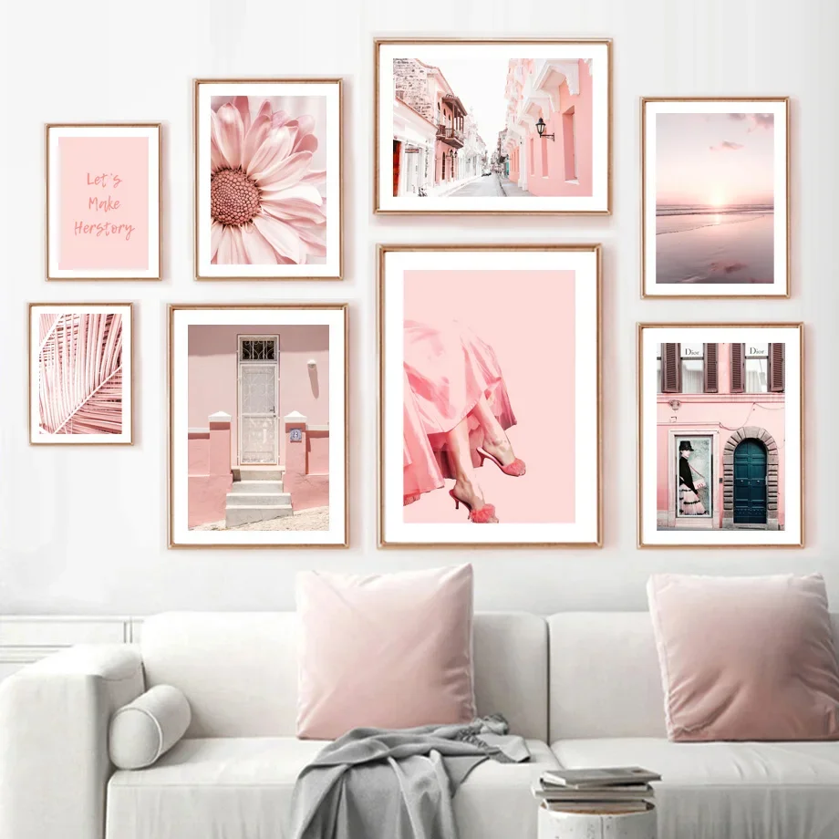 Gerbera Palm Leaf Street Beach Wall Art Canvas Painting Nordic Posters And Prints Fashion Pictures For Living Room Macaron Decor