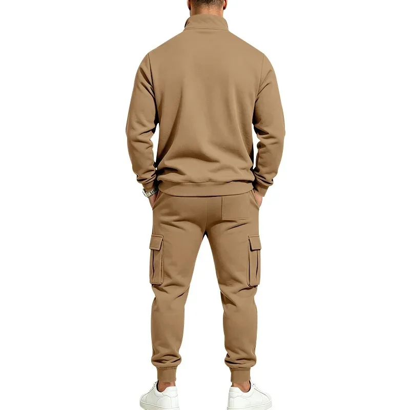 Men's Fall-Winter Two-Piece Outfit - 1/4 Zipper Stand Collar, Fleece-Lined, Warm Sports Suit, Long-Sleeved Top, Casual Pants view 4
