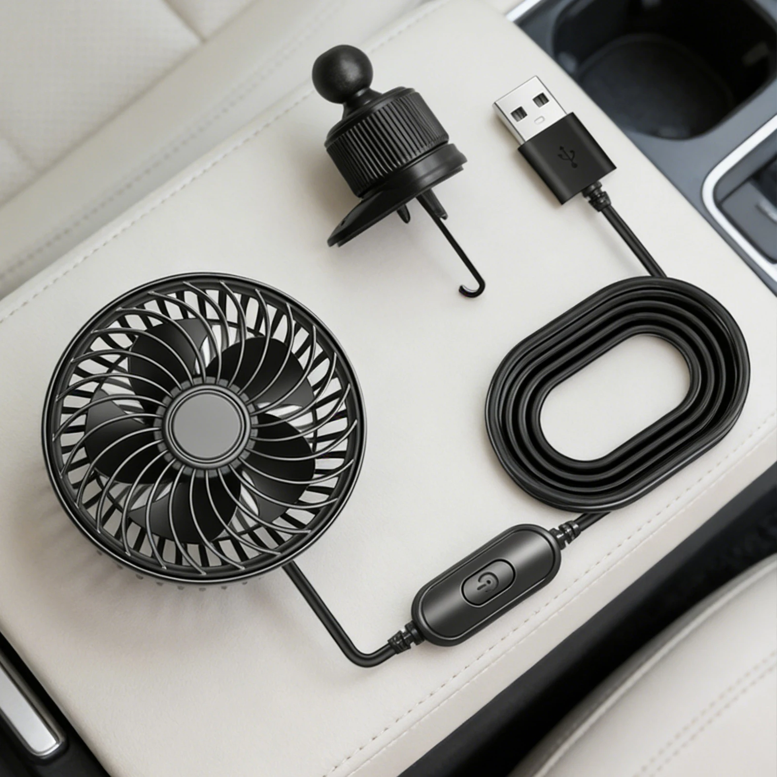 USB Powered Car Fan Vent Clip Portable Fan 3 Speeds Quiet Brushless Motor 360 Rotatable for Sedan SUV RV Pickup Truck Van