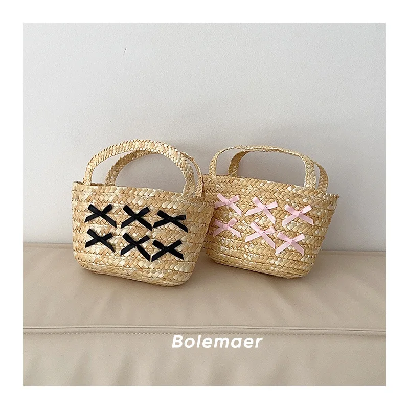 2024 Korea Summer Kids Straw Bag Kids Accessories Cute Bow Kid Bag Children's Handbags Girls Bag