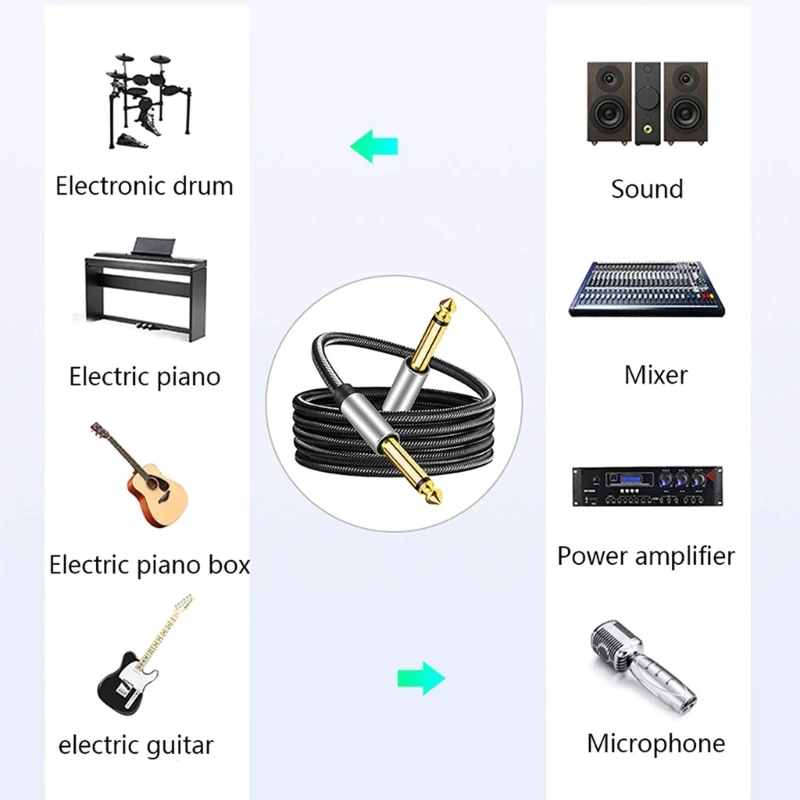 R91A TS 1/4 بوصة ذكر إلى 1/4 بوصة ذكر كابل مقبس ستيريو، كابل صوت متصل 6.35 مم (1/4) TS، سلك أداة أحادية 6.35 مم