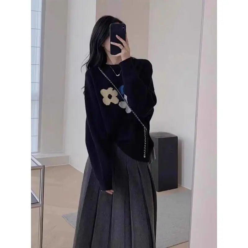 

Свитер женский, осень-зима 2021, новая рубашка с внутренним слоем, жаккардовый свитер с круглым вырезом в этническом стиле в стиле ретро