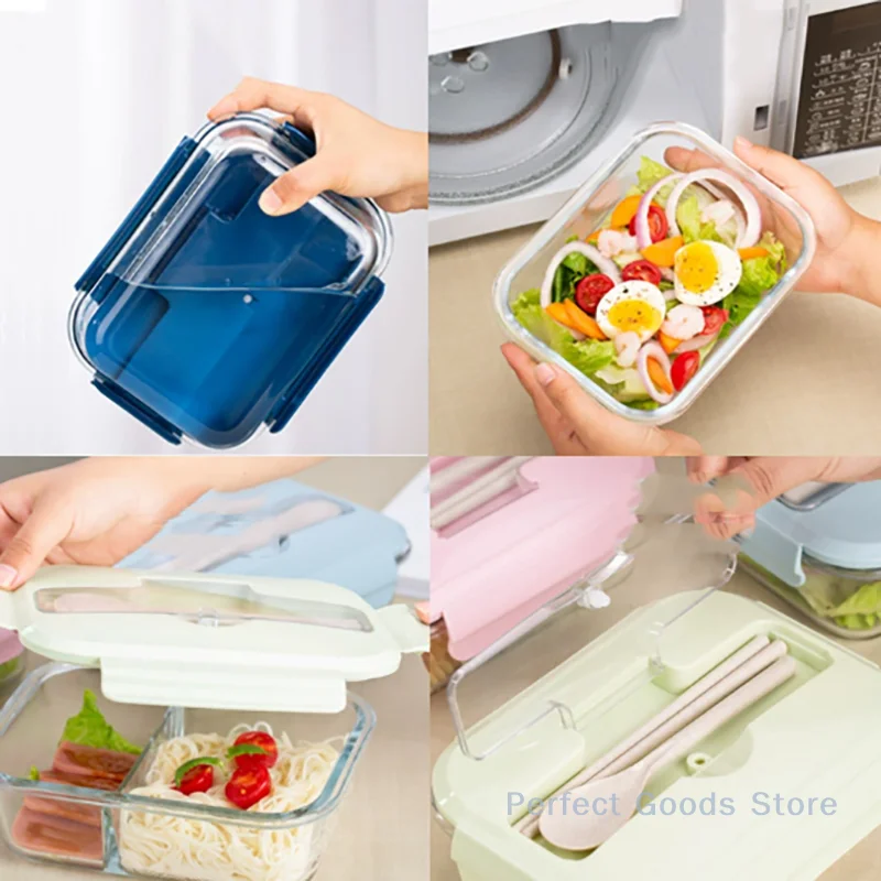 

3/2/1-Compartment Heat-Resistant Glass Lunch Box with Cutlery, Leakproof and Airtight for Office, Microwaveable Bento Container