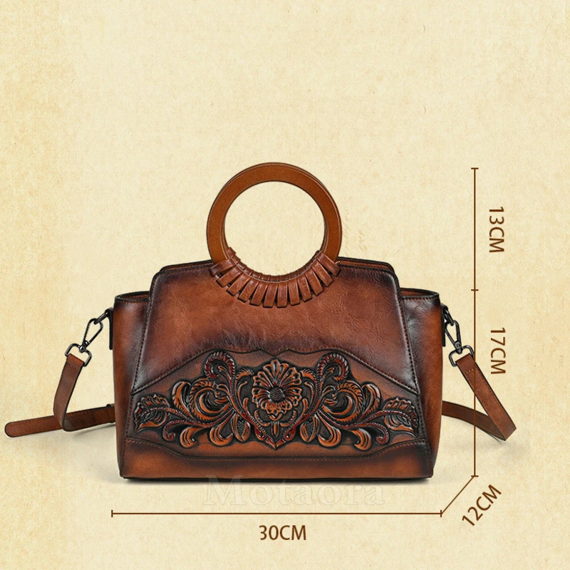 MOTAORA New Retro Handmade Embossed Shoulder Bag Women Chinese Style Leather Crossbody Bag Luxury Fashion Mather\'s Handbag Purse