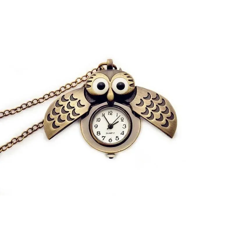 Collana dell'orologio da tasca a forma di gufo vintage, 12 pezzi/lotto