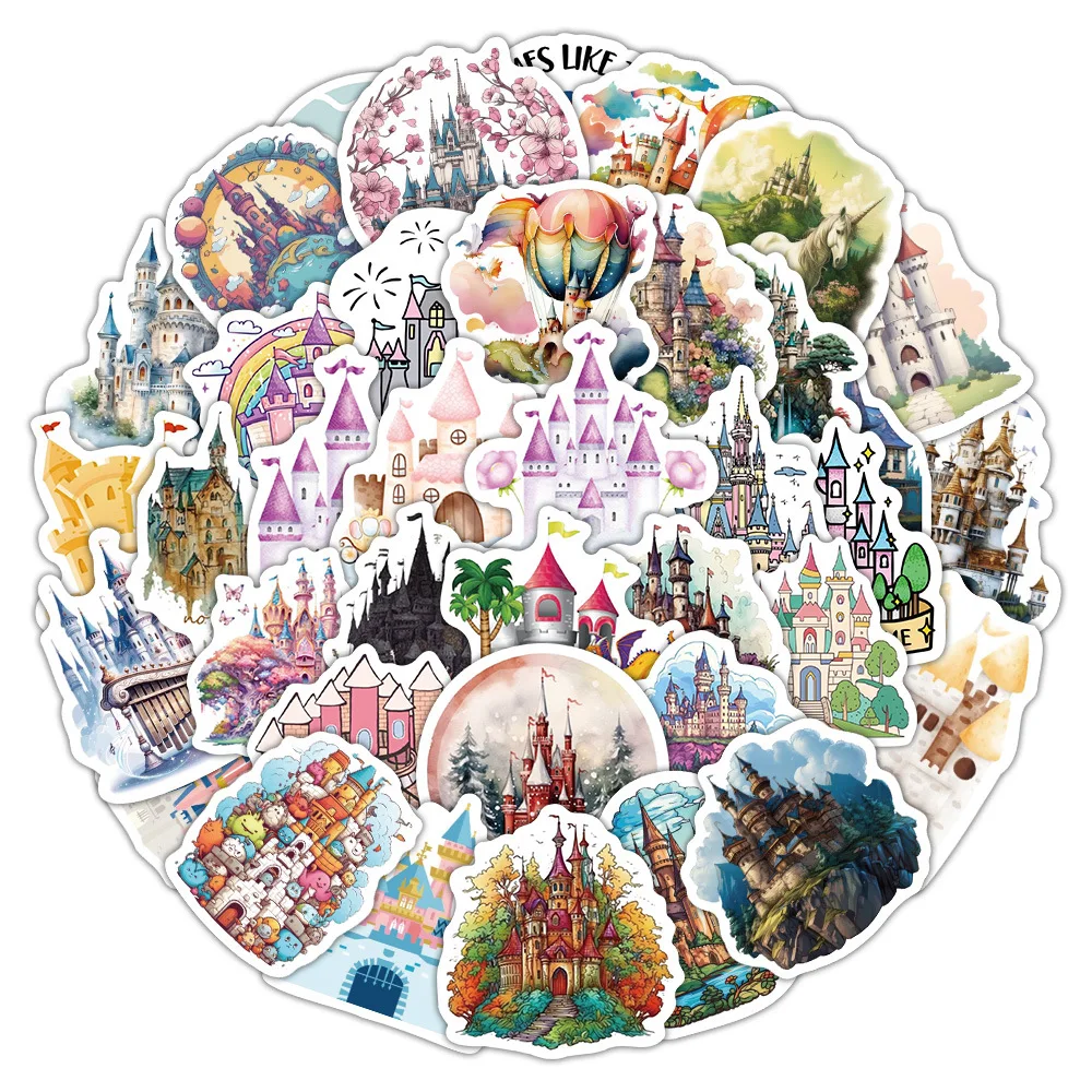 10/60PC Castle Architecture Creative Stickers Cartoon Decals DIY Decoration Notebook Mobile Guitar Suitcase Graffiti Child Toy