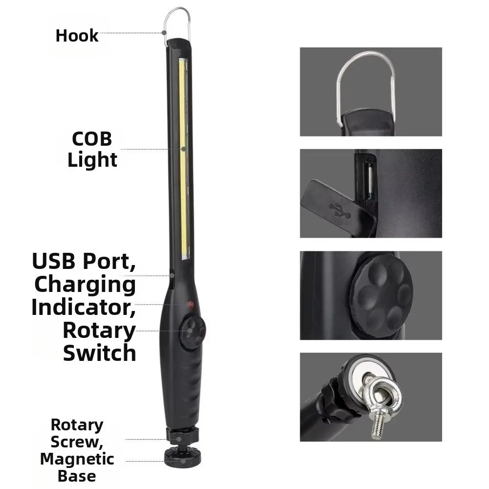 Torch USB Rechargeable LED Work Light 360°Rotation Base Bright Flashlight Hook Design With Magnet Emergency Lamp Camping