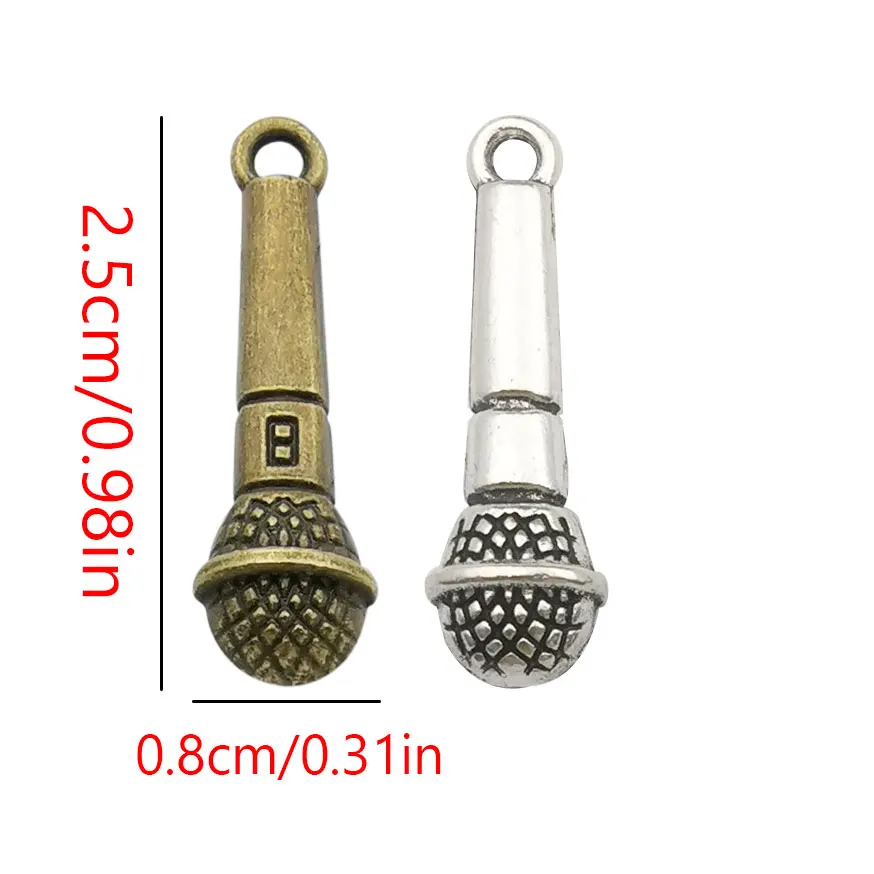 10/20pcs Zinc Alloy Microphone Shape Charms Singer Music Lover Pendants For DIY Jewelry Making Handmade Jewelry Craft Supplies