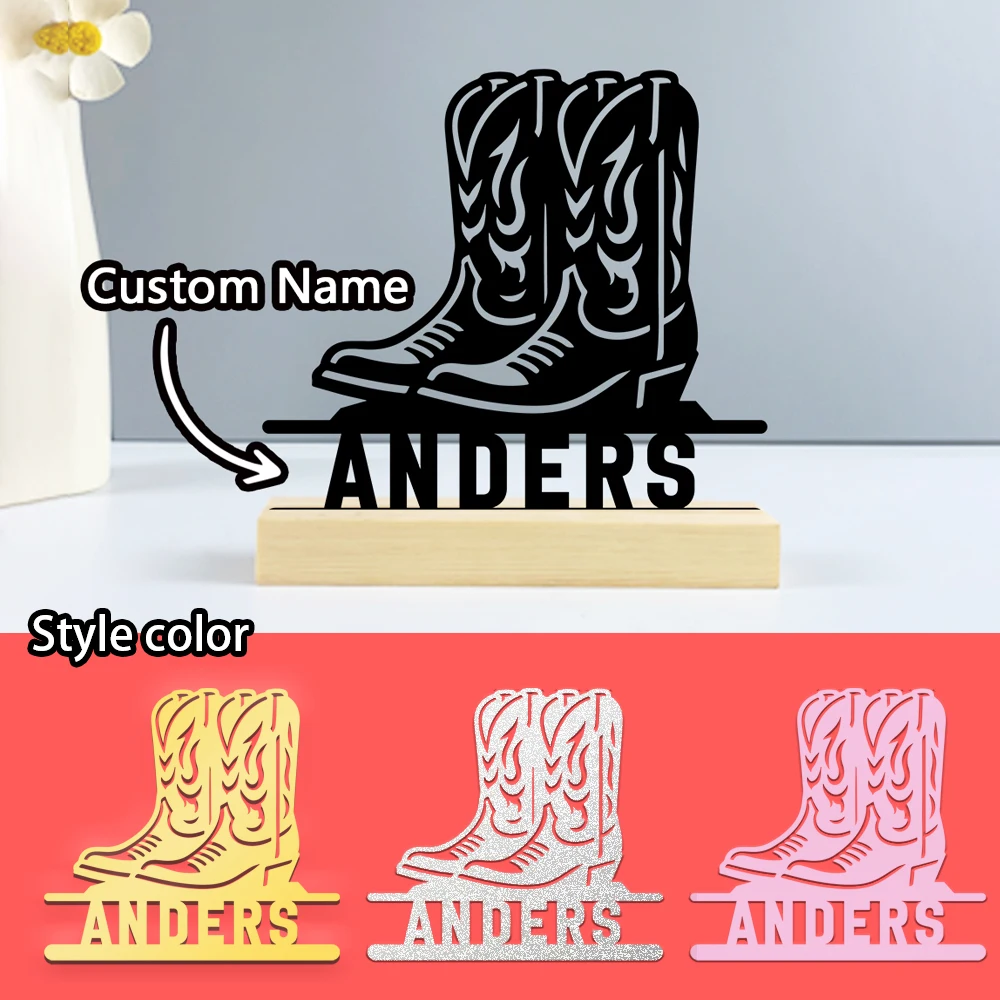 1pc Fashion Personalized Boots Art Crafts With Wood Base Iron Ornament With Wood Base For Children Gifts