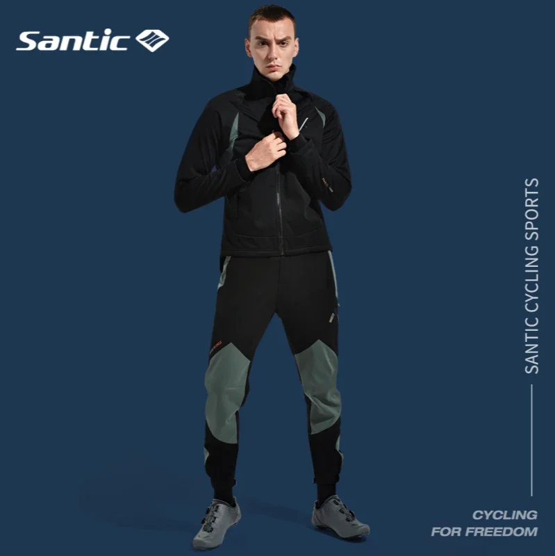 Santic 남성용 겨울 사이클링 바지, 따뜻한 방풍 도로 자전거 바지, 허리 조절 사이클링 바지, 패딩 없음, 체육관 의류