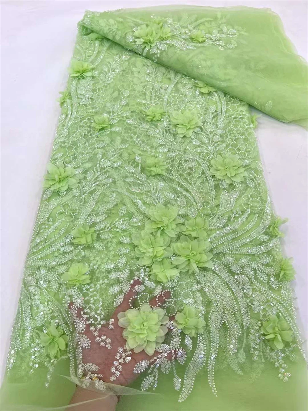 Tecido De Renda Frisado Artesanal Africano, 3D Lantejoulas Tule Francês, Vestido De Festa De Casamento, Alta Qualidade, A273-1, 5 Jardas, 2024