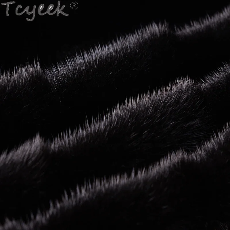 Tcyeekสตรีเสื้อขนสัตว์จริงธรรมชาติMink Fur Coatผู้หญิงฤดูหนาวเสื้อผ้าความยาวกลางผู้หญิงเสื้อขนสัตว์Hooded Fourrure femme