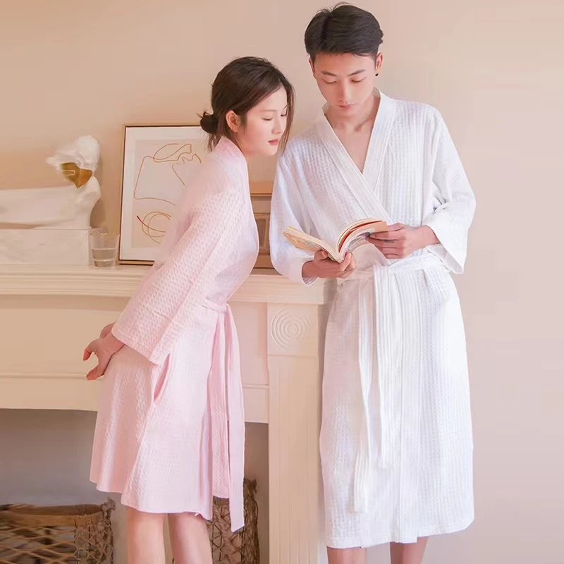 Men\'s Homewear Couple Nightgown Pajamas Bathrobe Women\'sSolid Color Casual House Robe Kimono Designer Vintage Sleepwear