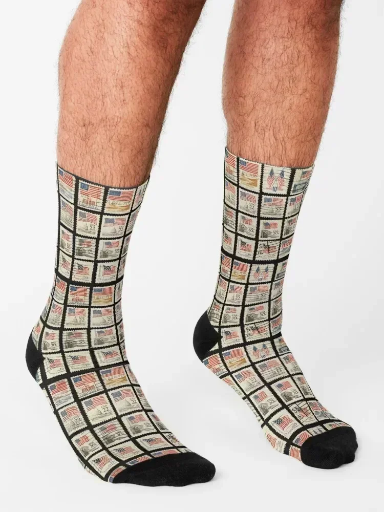 Postage stamps with the USA State Flags. Socks Christmas luxury christmas gift fashionable Socks Men Women's