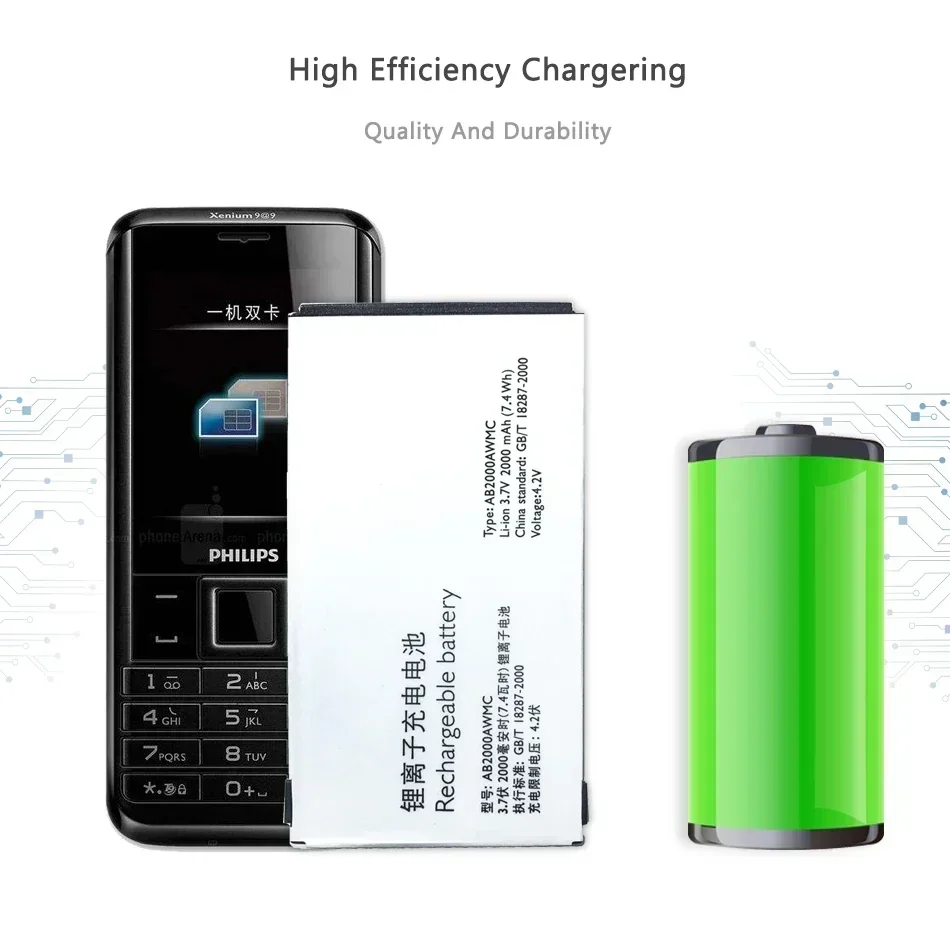 Mobile Phone Batteries For Philips Xenium X501 X513 X523 X130 X623 X3560 CTX130 CTX523 CTX513 AB2000FWML 2000mAh Battery