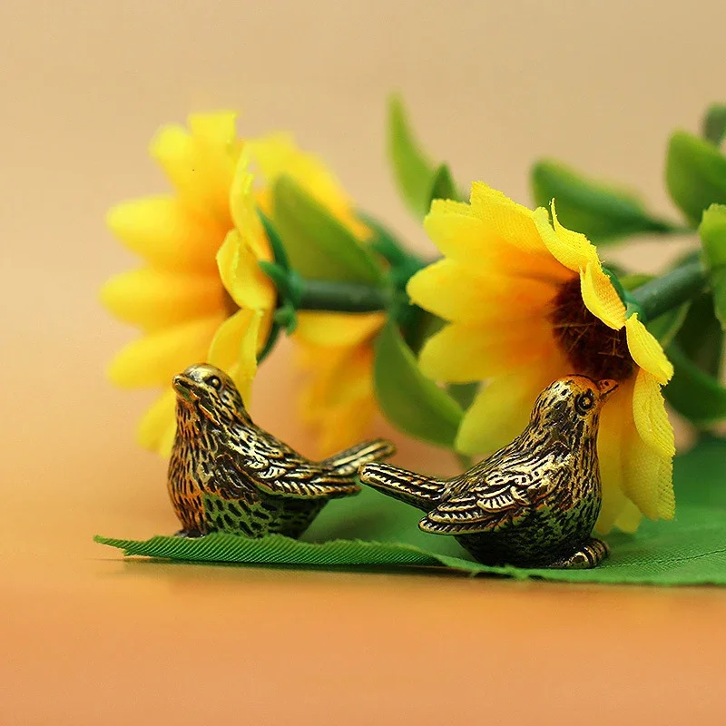 Small Sparrow Statue Brass Tea Table Pet Decoration Home Miniature Crafts