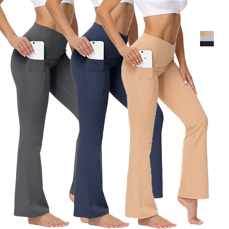 Women Cross Waist Flare Yoga Pant High Waisted Bootcut Wide Leg Workout Pants Tummy Control Stretch Workout Flare Pantis Legging