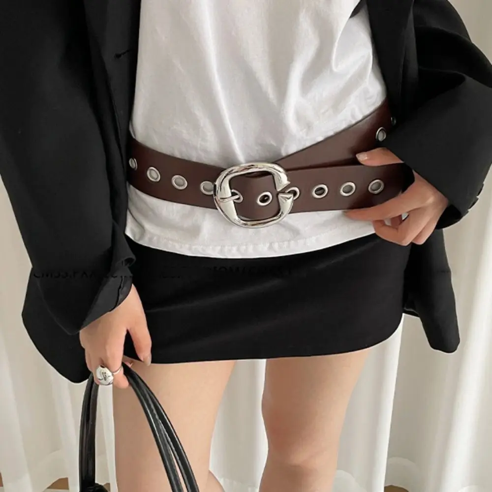 موضة ثقب مزدوج الصف المرأة حزام عريض خمر حزام الجينز حزام من الجلد كل مباراة مشبك معدني فاسق نمط حزام الرجال