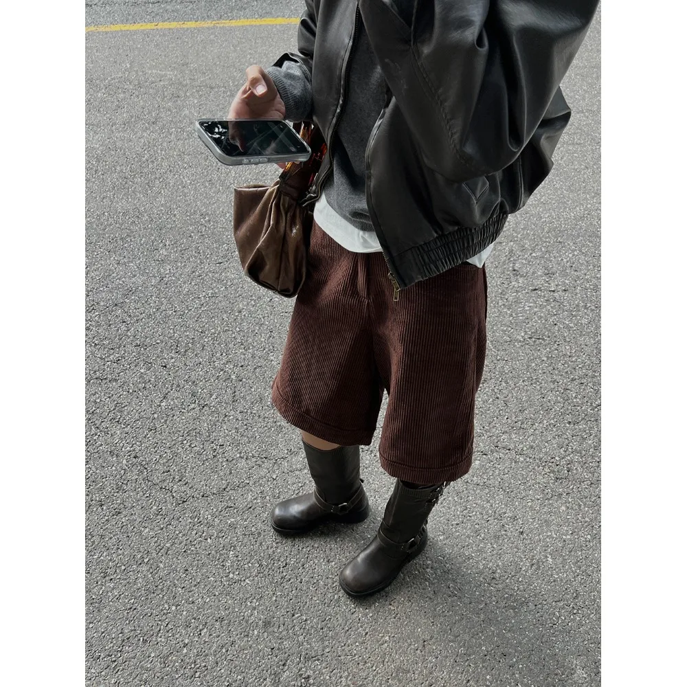 Fashionable Comfortable New Arrival Women's Lazy Corduroy Five-Point Pants Casual Shorts Chic Dongdaemun Trendy Polyester Fiber