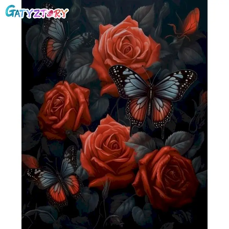 

GATYZTORY Acrylic Painting By Numbers Canvas Red Rose Diy Frame Paint By Numbers Handpainted Diy Pictures Gift Home Wall Decor