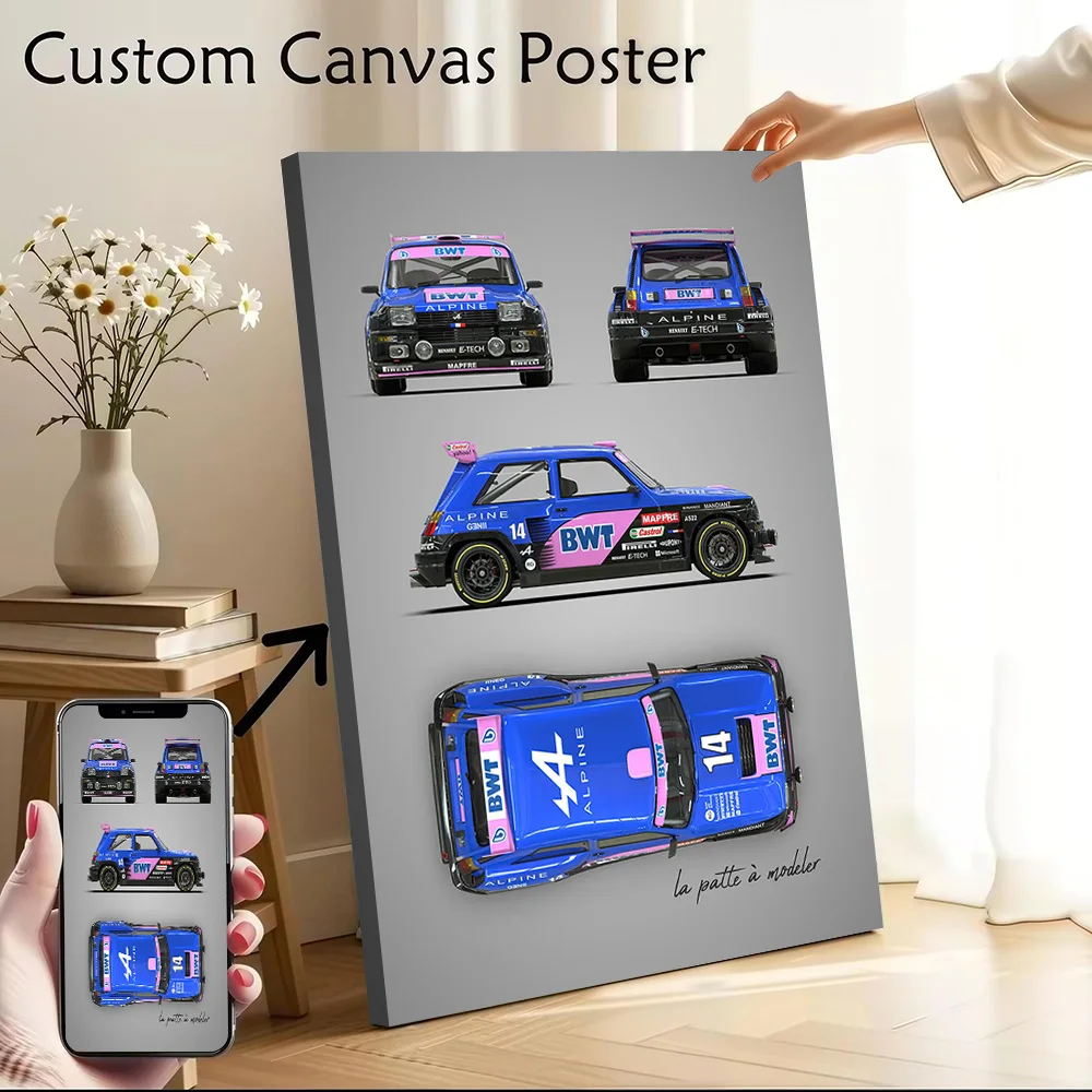French Car 5 Turbo Alpine Printed Canvas Poster Custom Pictures Wall Art Canvas Painting for Modern Home Decoration Living Room