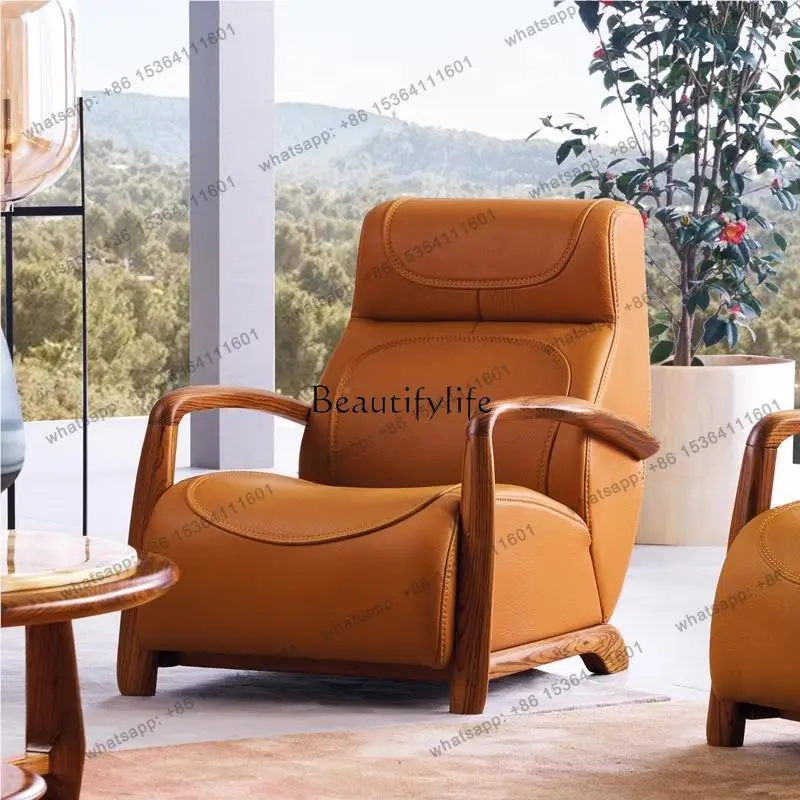 Factory Direct  Large ebony leather leisure chair hall single sofa combination real single chair first layer cowhide