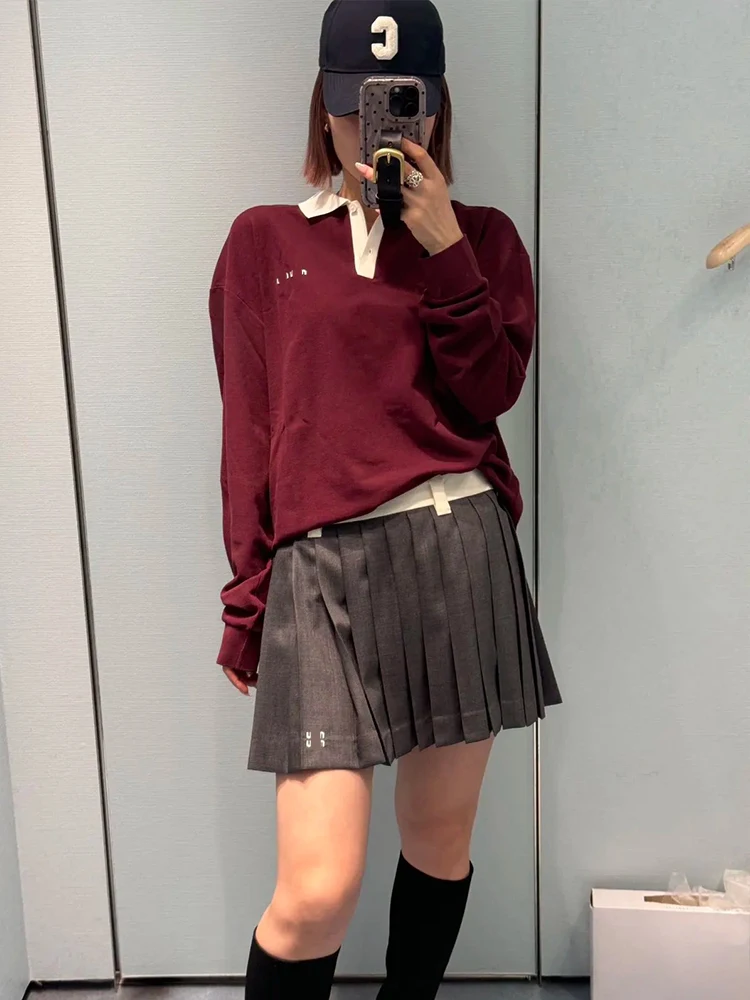 قميص نسائي جديد للخريف والشتاء بأكمام طويلة وياقة بولو فضفاضة مع طباعة حروف، قميص كاجوال للتنسيق من القطن