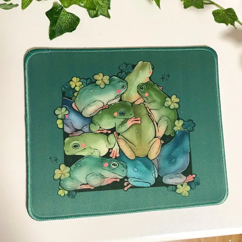 Frog Pile Mouse Pad Textile Mousepad Cute Desk Mat Non Slip Rubber Desk Decor Kawaii Desk Pad Mouse Pads Laptop Accessories